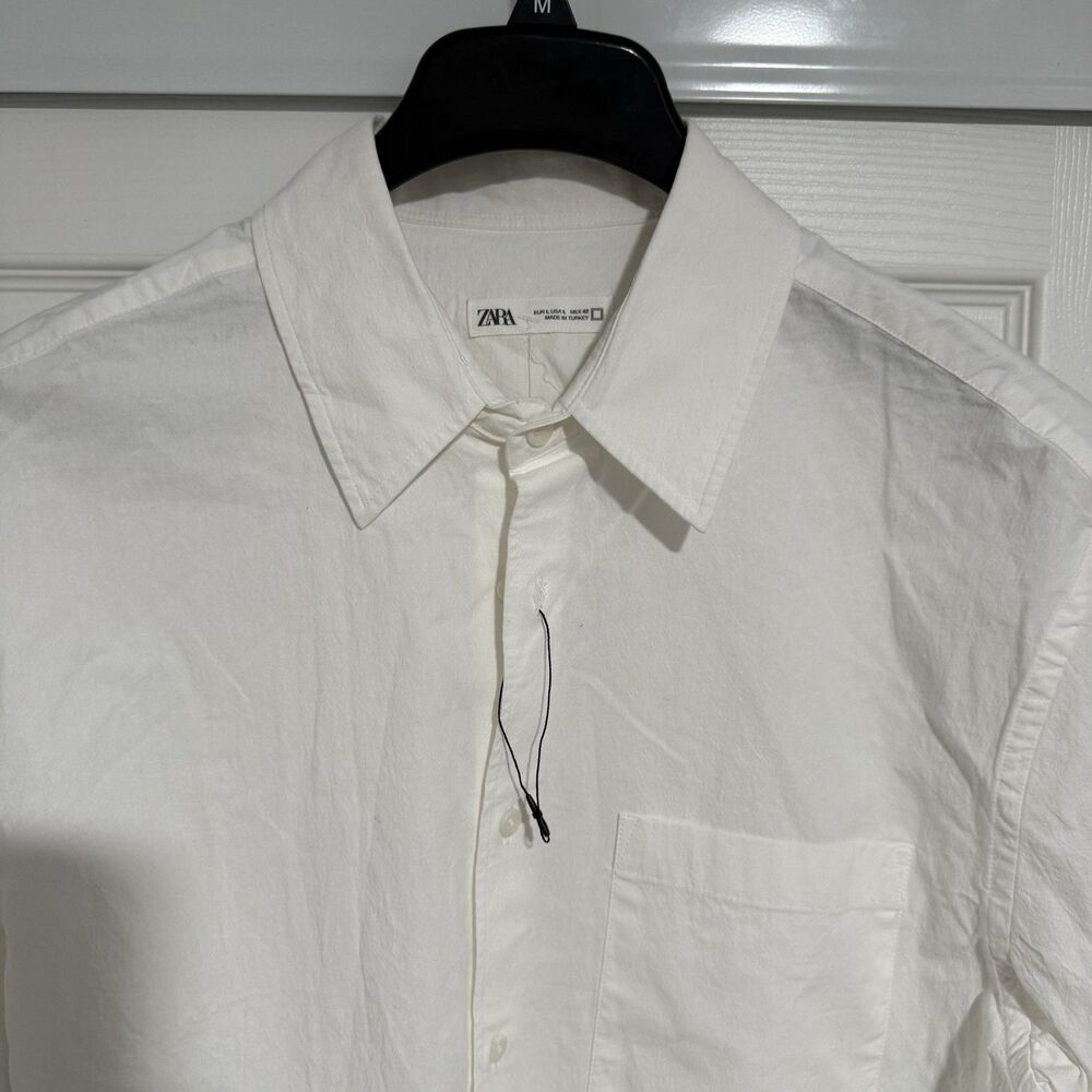 ZARA Mens Cotton Pocket White Shirt, Long Sleeve Sz L, Made in Turkey